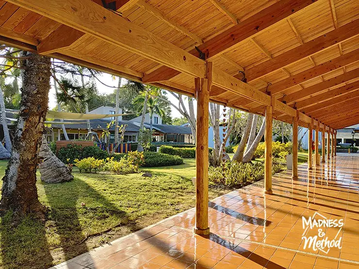 sunset under wood pergola