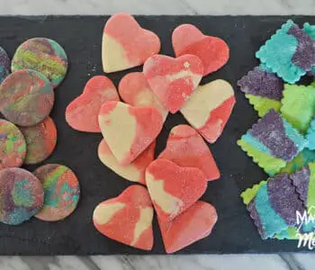 rainbow marbled cookies circles hearts and squares