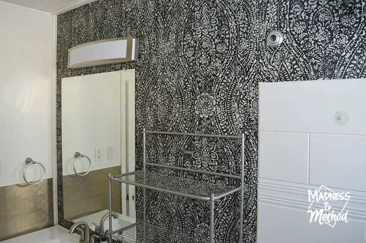 black wallpaper in bathroom