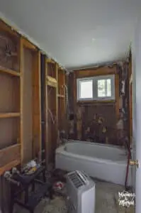 water damaged bathroom without walls