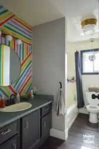 rainbow accent wall bathroom