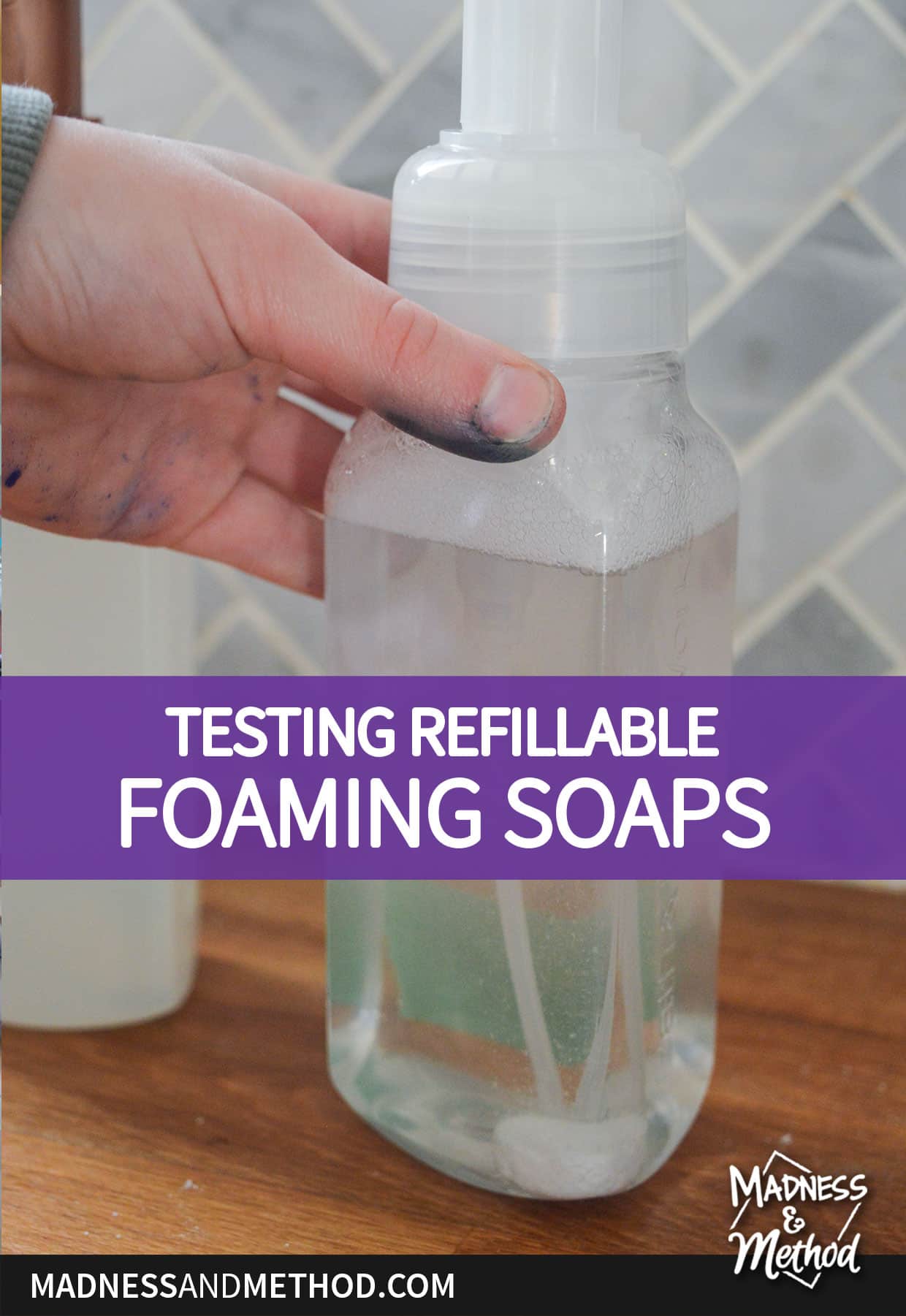 little dirty hand on soap bottle