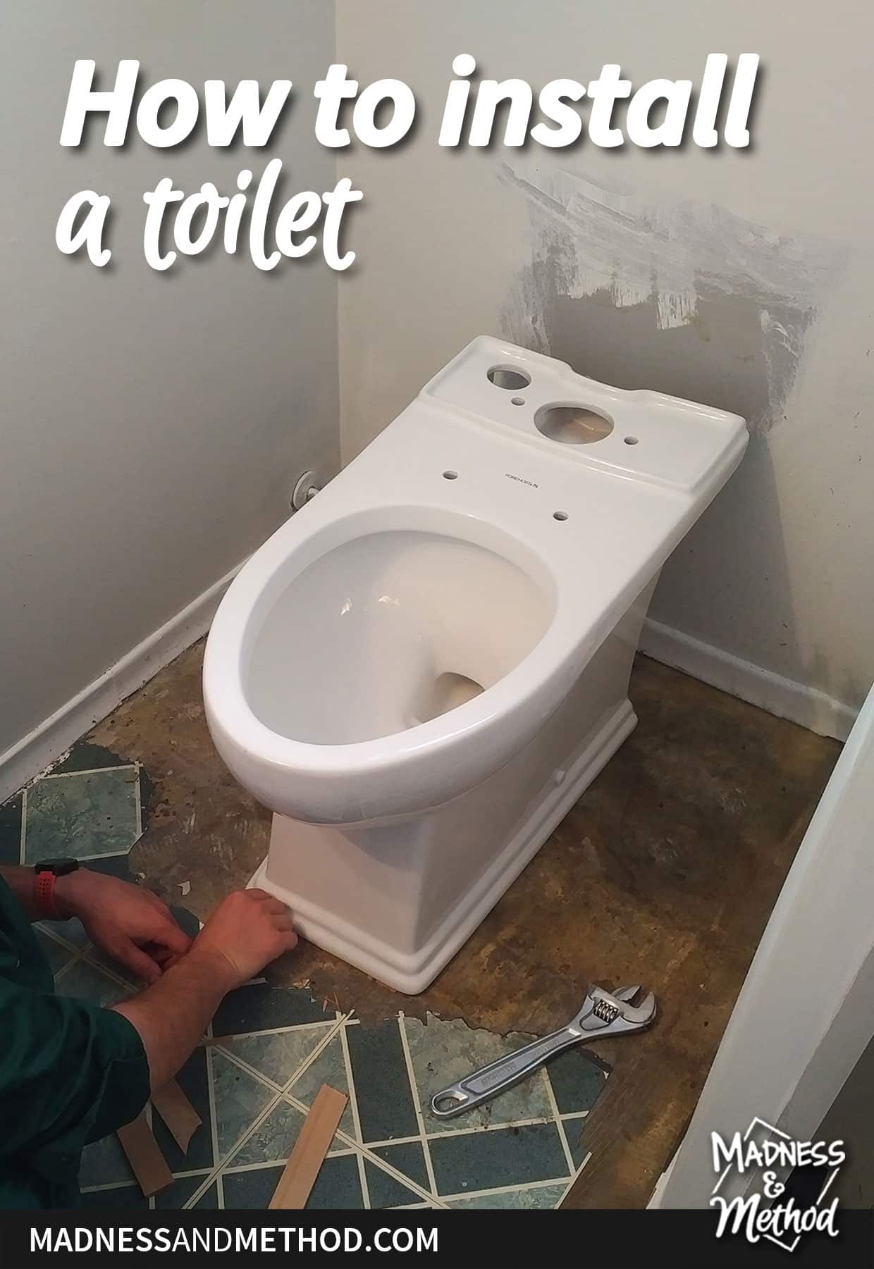 toilet bowl being installed