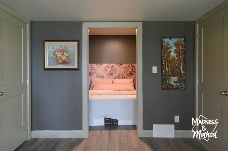 pink floral bedroom with walls