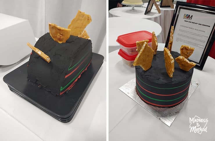 black cake with stripes