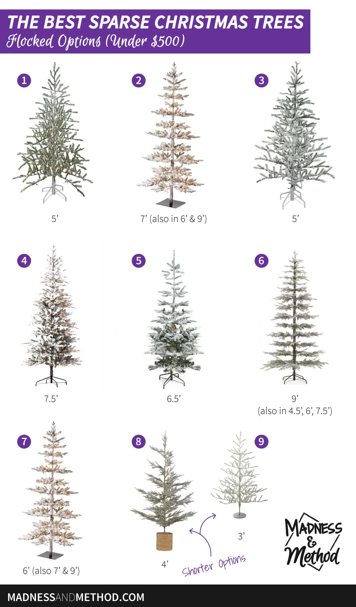 flocked sparse christmas trees