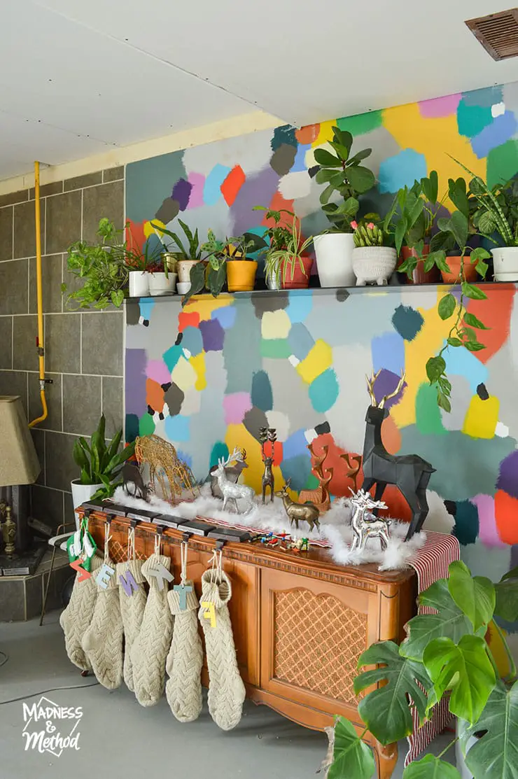 multicoloured wall with christmas decor
