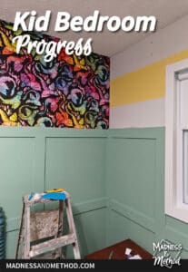 kid's bedroom progress installing wallpaper