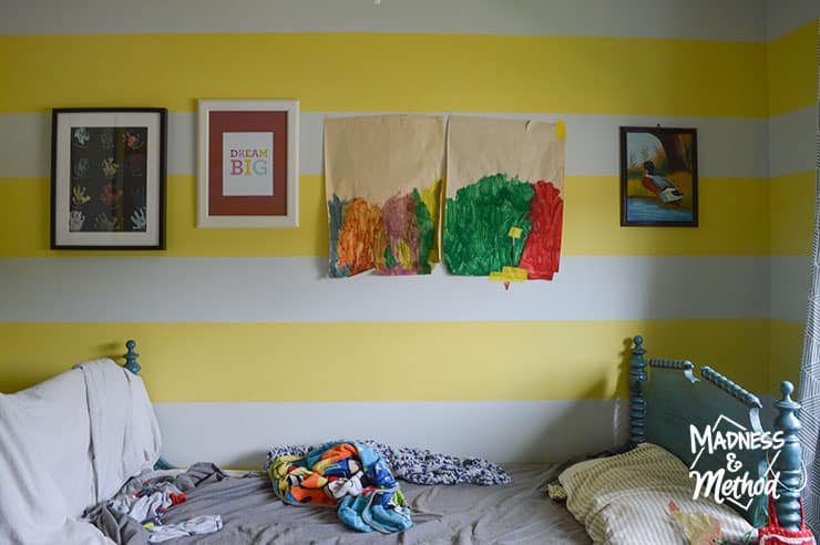 white and yellow striped wall