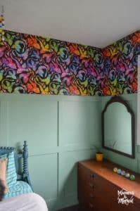 teal board and batten and mirror