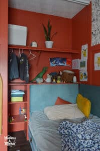 red bedroom closet nook