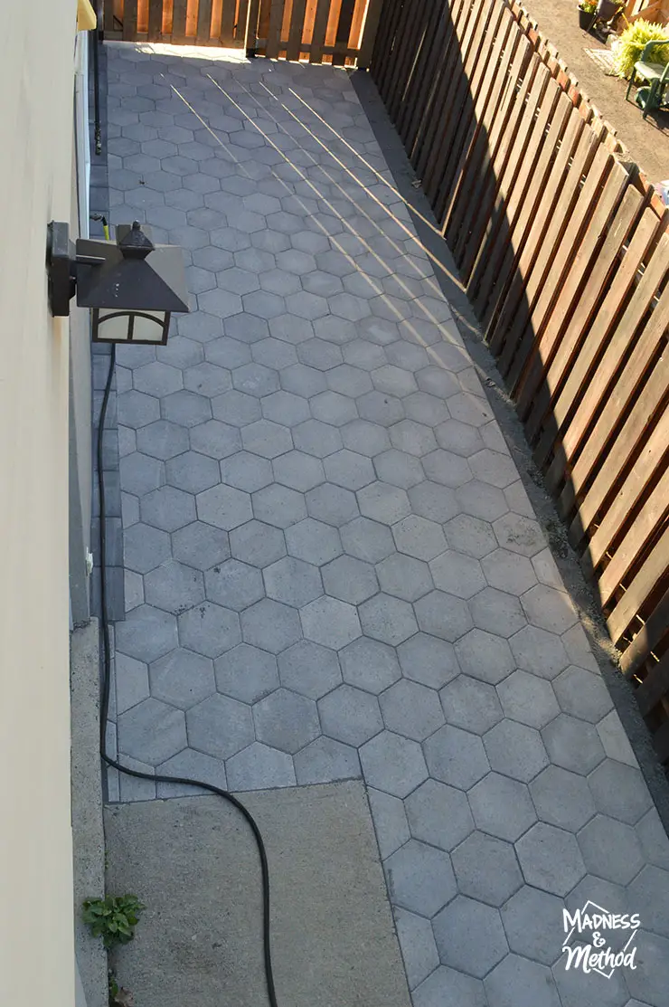 hex pavers in narrow backyard
