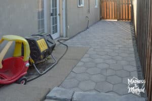 new hex pavers around old concrete walkway