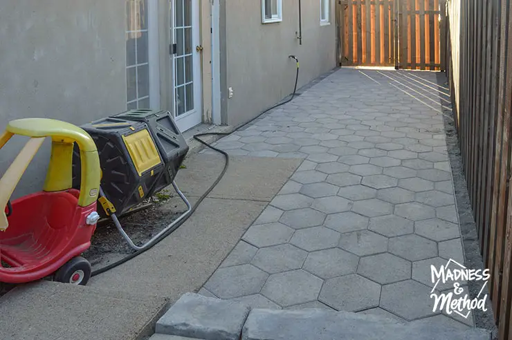 new hex pavers around old concrete walkway