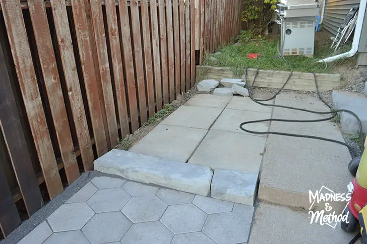 old patio stones and hex pavers