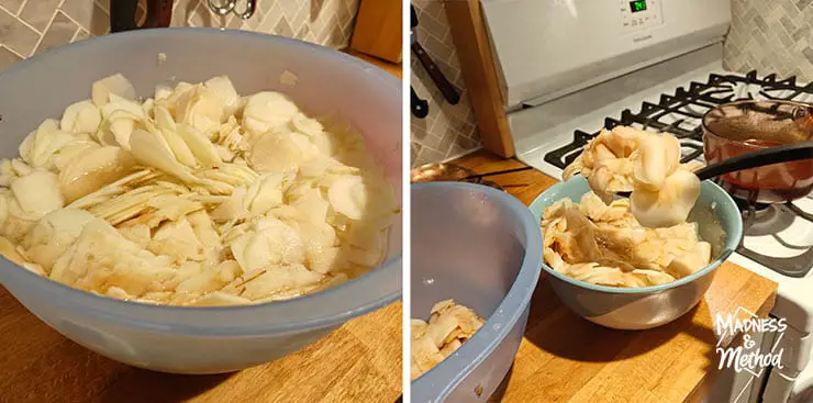 making apple pie slices