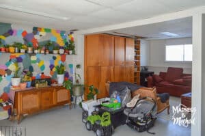 messy basement living room