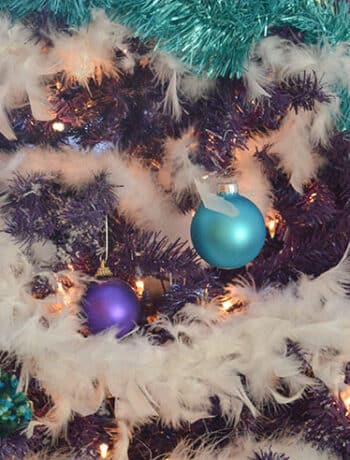 purple tree with purple and teal balls