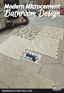 modern microcement bathroom design graphic with tiles