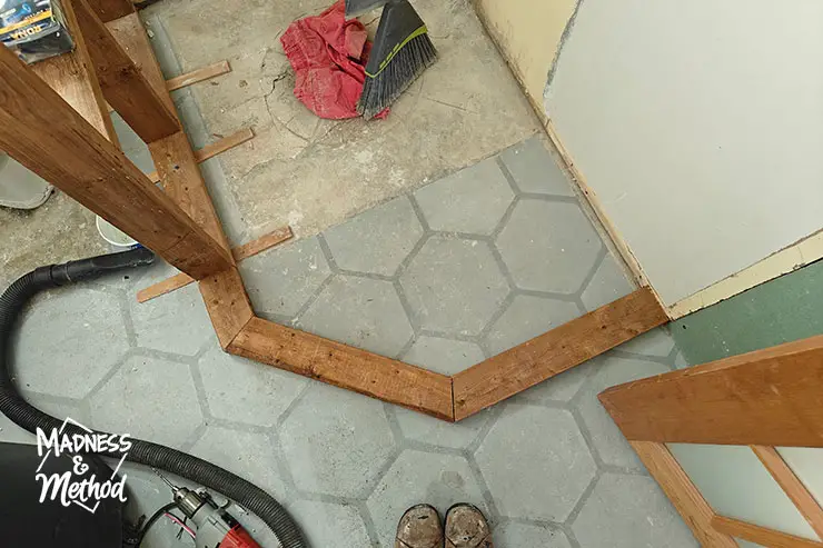 concrete floor with angled wood