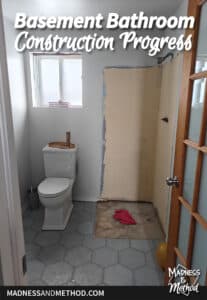 basement bathroom construction progress toilet shower