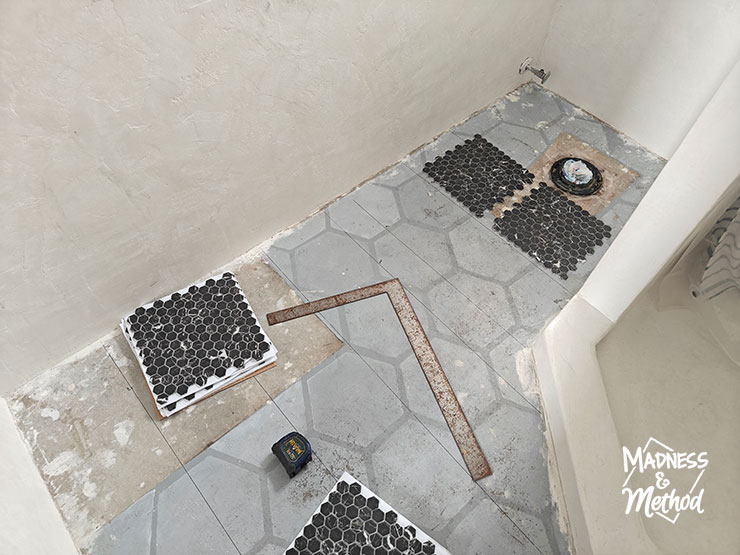 planning mini hexagon floor tile installation