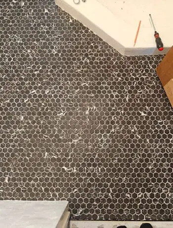 black and white mini hex floors