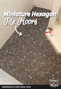 black mini hex tile floors