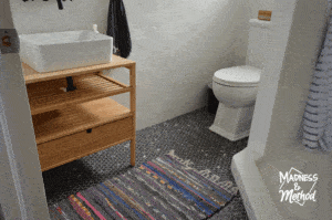 bathroom floor with rug and not