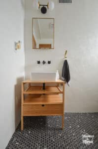 open wood vanity shelf