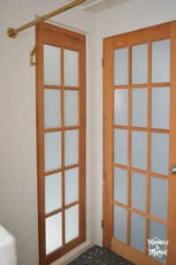 frosted wood door in bathroom