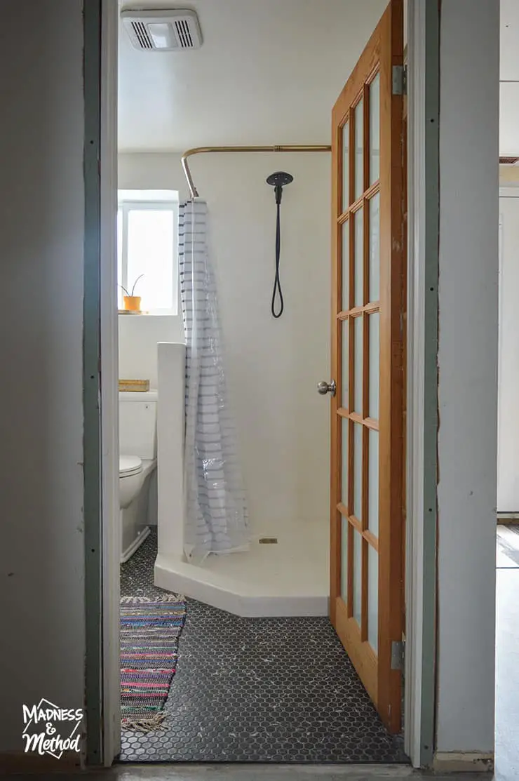 white bathroom shower stall