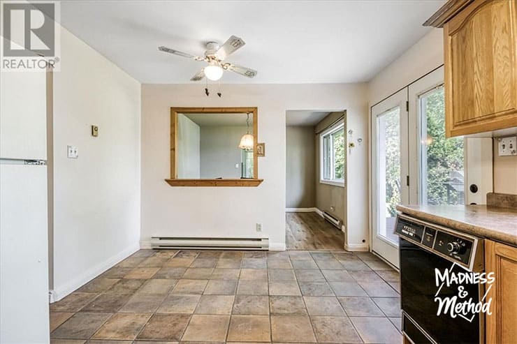 wall between dining room and kitchen at camp