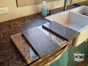 countertop with quartz samples