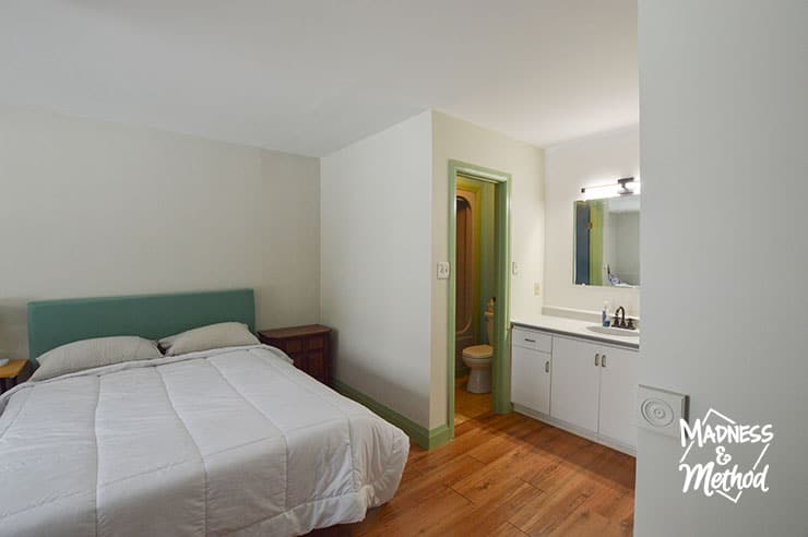 bedroom with open bathroom