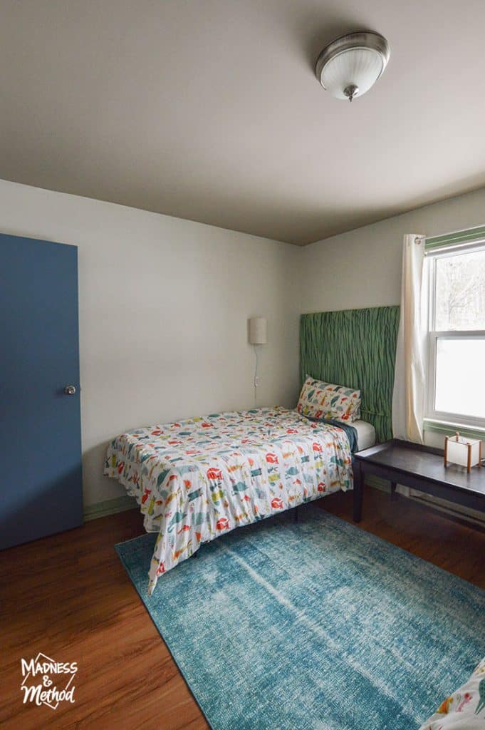 twin bed against wall