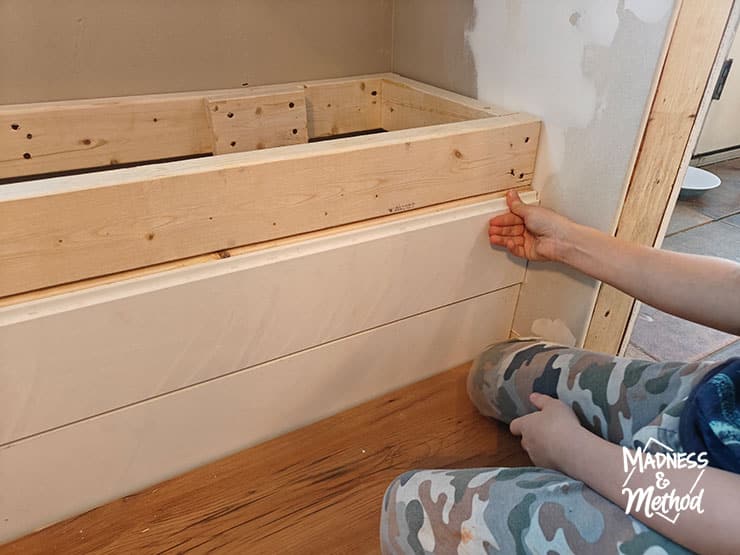 using shiplap for dining room bench