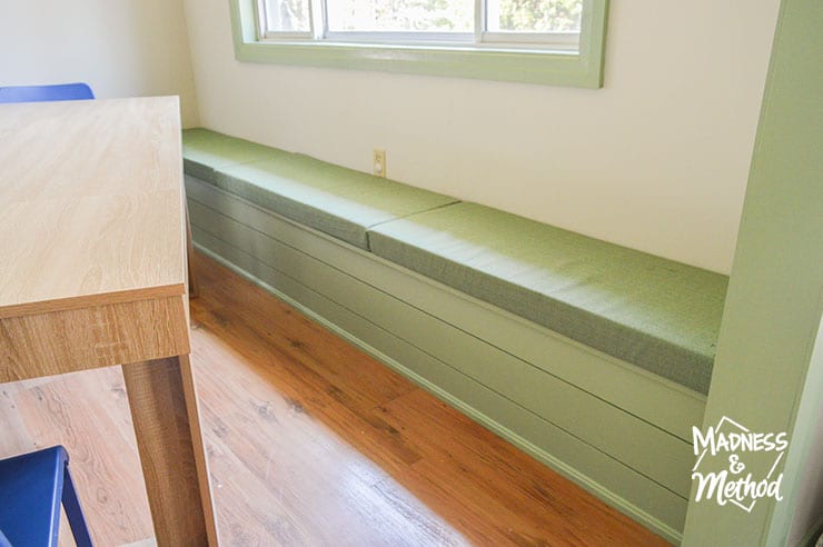 green built in bench