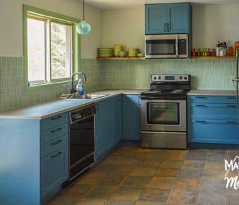 green and blue kitchen