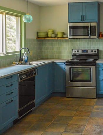 green and blue kitchen