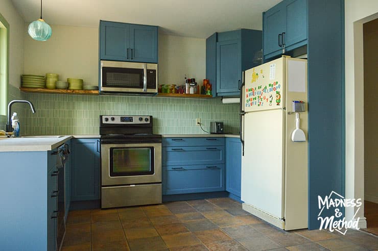 blue cabinets in kitchen