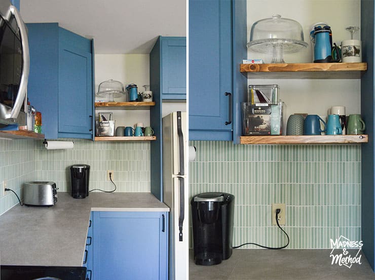 floating shelves in kitchen
