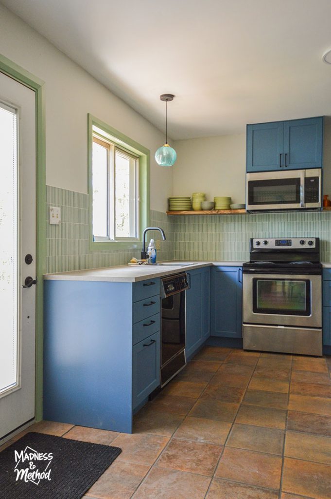 blue cabinets in kitchen