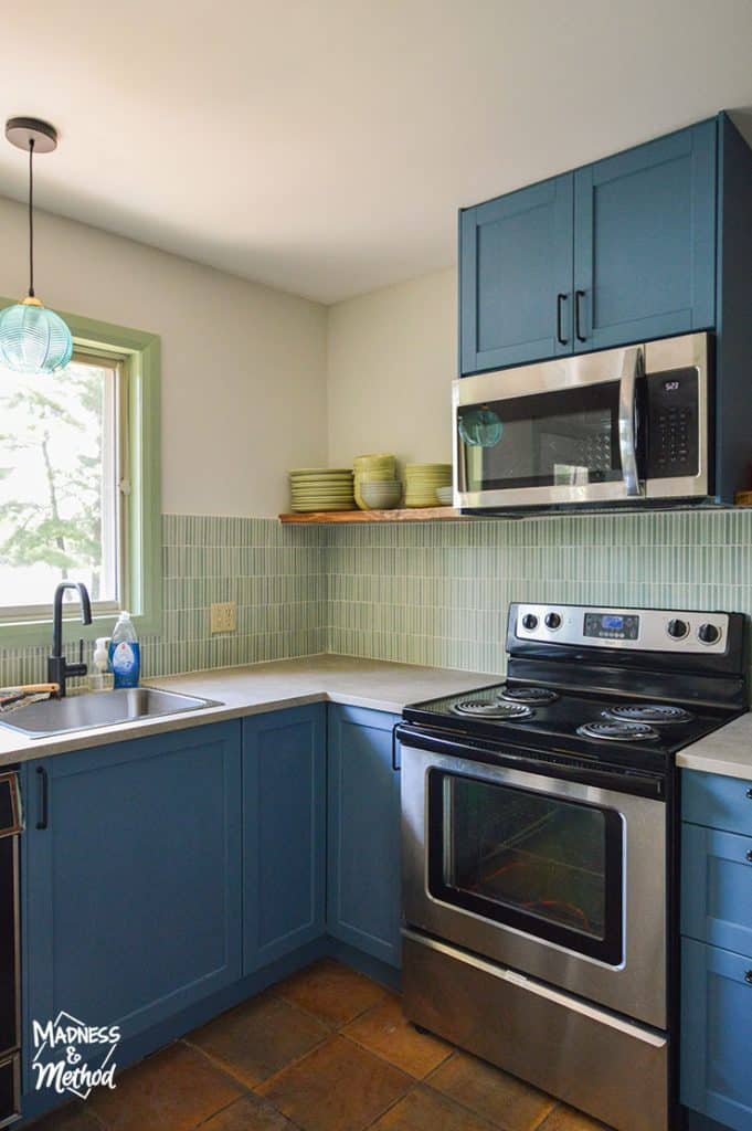 green and blue kitchen
