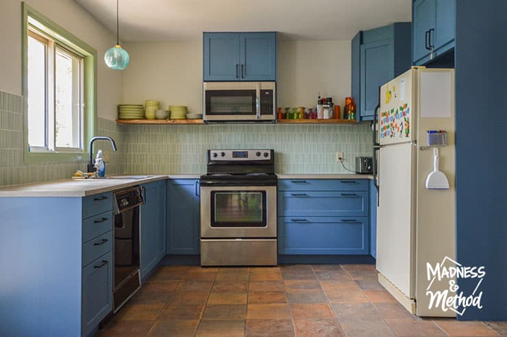 blue and green kitchen