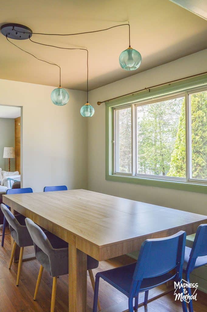 dining room with off-center light