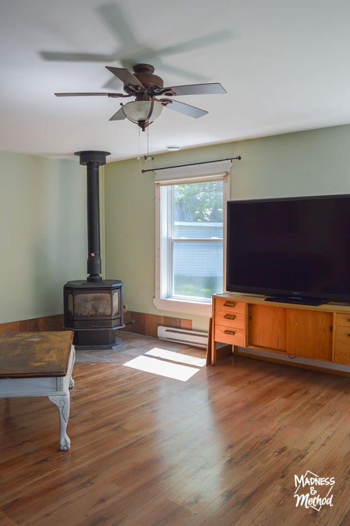 camp living room fireplace